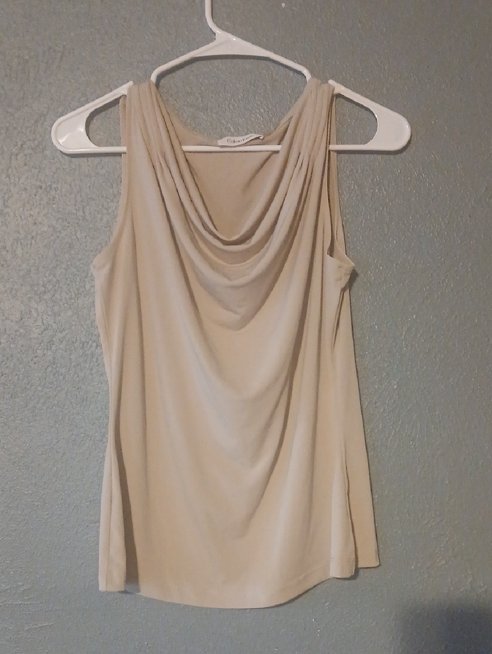 Calvin Klein Draped Cowl Neck Sleeveless Camisole - Beige